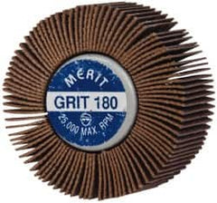 Merit Abrasives - 2" Diam x 1" Face Width, Very Fine Ceramic Alumina Coated Mounted Flap Wheel - 1/4-20 Threaded Mount, 180 Grit, Cloth Backing, 25,000 Max RPM - Exact Tooling