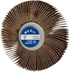 Merit Abrasives - 3" Diam x 1/2" Face Width, Medium Ceramic Alumina Coated Mounted Flap Wheel - 1/4-20 Threaded Mount, 80 Grit, Cloth Backing, 20,000 Max RPM - Exact Tooling