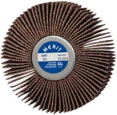 Merit Abrasives - 3" Diam x 1" Face Width, Medium Ceramic Alumina Coated Mounted Flap Wheel - 1/4-20 Threaded Mount, 60 Grit, Cloth Backing, 20,000 Max RPM - Exact Tooling