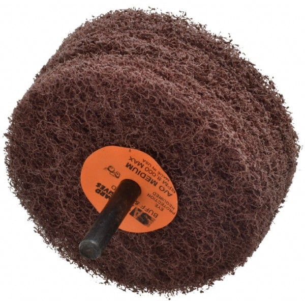 Standard Abrasives - 3" Diam, Medium Mounted Scrubber Buffing Wheel - 3 Ply, Medium Grade, 1/4" Shank Diam, 8,000 RPM - Exact Tooling