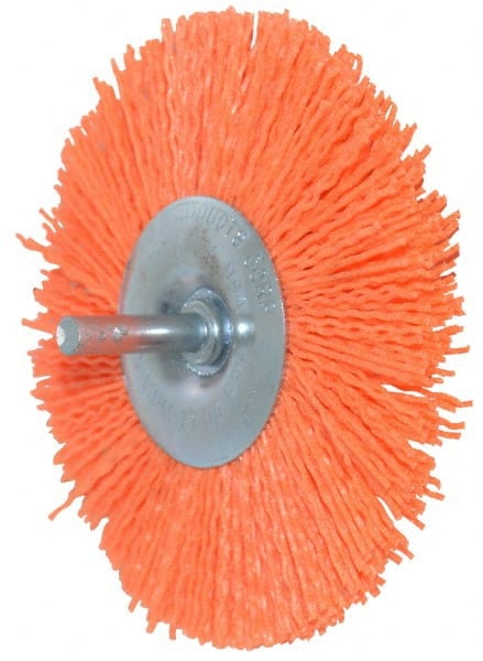 Dico - 4" OD, 1/4" Shank Diam, Crimped Nylon Wheel Brush - 3/8" Face Width - Exact Tooling