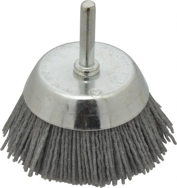 Dico - 2-1/2" Diam, 1/4" Shank Diam, Nylon Fill Cup Brush - Aluminum Oxide Abrasive Material, 0.05 Wire Diam - Exact Tooling