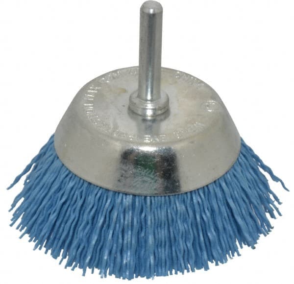 Dico - 2-1/2" Diam, 1/4" Shank Diam, Nylon Fill Cup Brush - Aluminum Oxide Abrasive Material, 0.03 Wire Diam - Exact Tooling