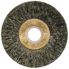 Anderson - 2" OD, 1/2" Arbor Hole, Crimped Steel Wheel Brush - 1/4" Face Width, 1/2" Trim Length, 0.006" Filament Diam, 20,000 RPM - Exact Tooling