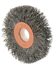 Anderson - 2" OD, 1/2" Arbor Hole, Crimped Steel Wheel Brush - 1/4" Face Width, 1/2" Trim Length, 0.0118" Filament Diam, 20,000 RPM - Exact Tooling