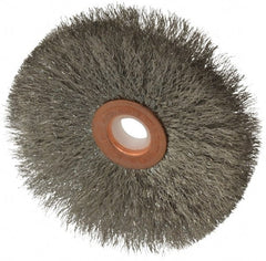 Anderson - 3" OD, 1/2" Arbor Hole, Crimped Stainless Steel Wheel Brush - 1/4" Face Width, 1" Trim Length, 0.006" Filament Diam, 20,000 RPM - Exact Tooling