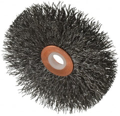 Anderson - 3" OD, 1/2" Arbor Hole, Crimped Steel Wheel Brush - 1/4" Face Width, 1" Trim Length, 0.0118" Filament Diam, 20,000 RPM - Exact Tooling