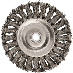 Anderson - 4" OD, 1/2" Arbor Hole, Knotted Stainless Steel Wheel Brush - 1/2" Face Width, 1" Trim Length, 0.02" Filament Diam, 20,000 RPM - Exact Tooling