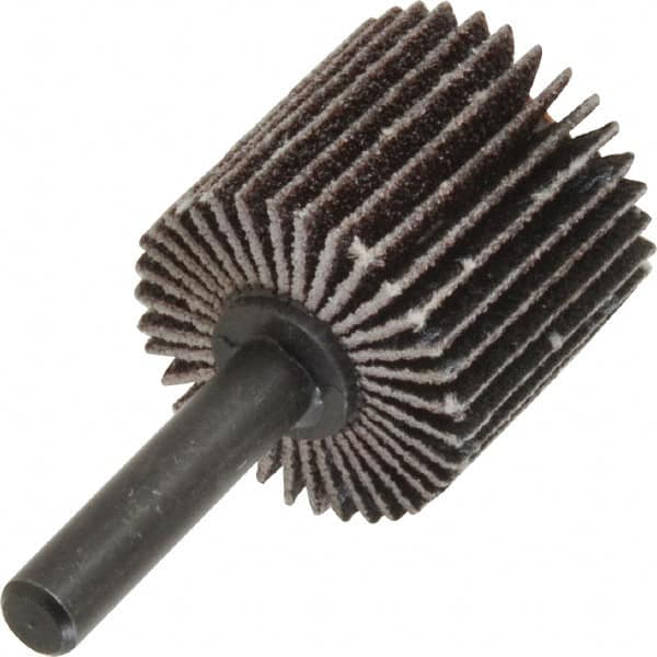 Standard Abrasives - 1" Diam x 1" Face Width, Medium Aluminum Oxide Coated Mounted Flap Wheel - 1/4" Shank Mount, 80 Grit, X Weighted Backing, 30,000 Max RPM - Exact Tooling