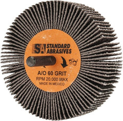Standard Abrasives - 3" Diam x 1" Face Width, Medium Aluminum Oxide Coated Mounted Flap Wheel - 1/4" Shank Mount, 60 Grit, X Weighted Backing, 20,000 Max RPM - Exact Tooling