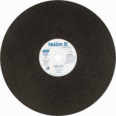 Norton - 16" 30 Grit Zirconia Alumina Cutoff Wheel - 1/8" Thick, 1" Arbor, 4,800 Max RPM, Use with Electric & Gas Powered Saws - Exact Tooling