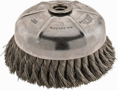 Anderson - 6" Diam, 5/8-11 Threaded Arbor, Stainless Steel Fill Cup Brush - 0.014 Wire Diam, 1-3/8" Trim Length, 6,600 Max RPM - Exact Tooling