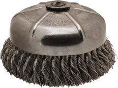 Anderson - 6" Diam, 5/8-11 Threaded Arbor, Stainless Steel Fill Cup Brush - 0.02 Wire Diam, 1-3/8" Trim Length, 6,600 Max RPM - Exact Tooling