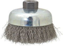Anderson - 4" Diam, 5/8-11 Threaded Arbor, Stainless Steel Fill Cup Brush - 0.014 Wire Diam, 1-1/4" Trim Length, 9,000 Max RPM - Exact Tooling
