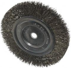 Anderson - 6" OD, 1/2" Arbor Hole, Crimped Stainless Steel Wheel Brush - 1/2" Face Width, 1-1/16" Trim Length, 0.0104" Filament Diam, 6,000 RPM - Exact Tooling
