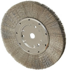 Anderson - 8" OD, 5/8" Arbor Hole, Crimped Stainless Steel Wheel Brush - 1/2" Face Width, 1-13/16" Trim Length, 0.006" Filament Diam, 4,500 RPM - Exact Tooling