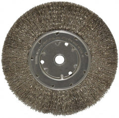 Anderson - 8" OD, 5/8" Arbor Hole, Crimped Stainless Steel Wheel Brush - 1/2" Face Width, 1-13/16" Trim Length, 0.0104" Filament Diam, 4,500 RPM - Exact Tooling
