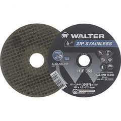 WALTER Surface Technologies - 6" Aluminum Oxide Cutoff Wheel - 3/64" Thick, 7/8" Arbor, 10,200 Max RPM, Use with Die Grinders - Exact Tooling