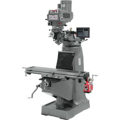 Jet - 9" Table Width x 49" Table Length, Variable Speed Pulley Control, 3 Phase Knee Milling Machine - R8 Spindle Taper, 3 hp - Exact Tooling
