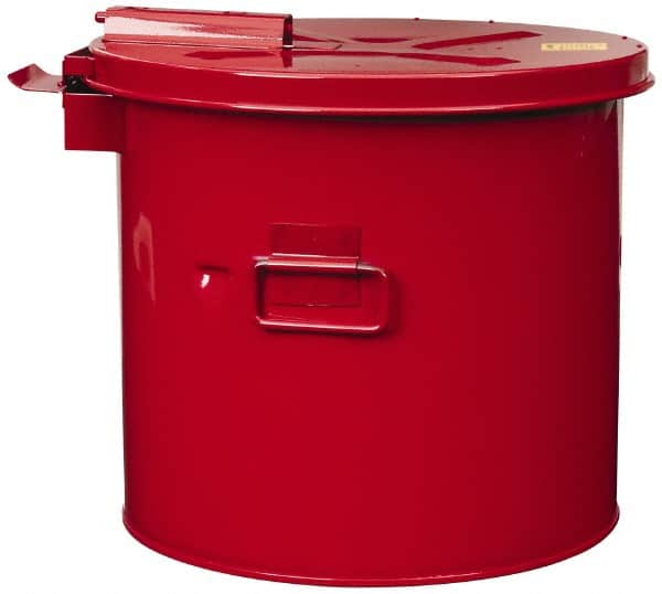 Justrite - 3.5 Gallon Capacity, Coated Steel, Red Wash Tank - 13 Inch High x 13-3/4 Inch Diameter, Includes Basket - Exact Tooling