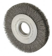 Anderson - 8" OD, 2" Arbor Hole, Crimped Steel Wheel Brush - 1-1/8" Face Width, 1-1/2" Trim Length, 0.014" Filament Diam, 4,500 RPM - Exact Tooling