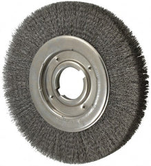 Anderson - 10" OD, 2" Arbor Hole, Crimped Steel Wheel Brush - 1-1/4" Face Width, 2" Trim Length, 0.0118" Filament Diam, 3,600 RPM - Exact Tooling