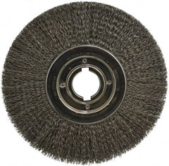 Anderson - 12" OD, 2" Arbor Hole, Crimped Steel Wheel Brush - 1-1/4" Face Width, 3" Trim Length, 0.02" Filament Diam, 3,600 RPM - Exact Tooling