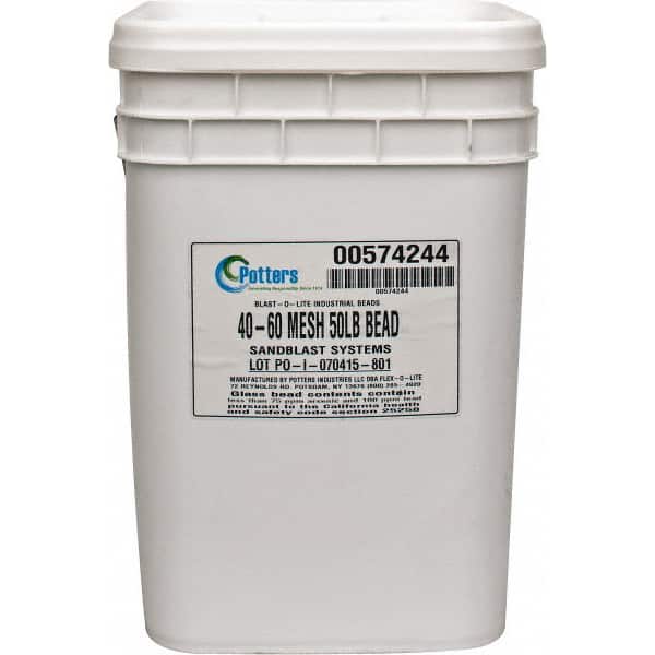 Made in USA - Coarse/Medium Grade Smooth Glass Bead - 40 to 60 Grit, 50 Lb Pail - Exact Tooling