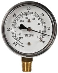 Gast - 1/4" NPT Vacuum Gauge - 0-60 psi Pressure, 0-150 Millibars - Exact Tooling