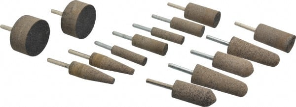 Grier Abrasives - 14 Piece Aluminum Oxide Resinoid Abrasive Point Set - Includes Shapes A1, A11, A3, W189, W208, W222 & W242 - Exact Tooling