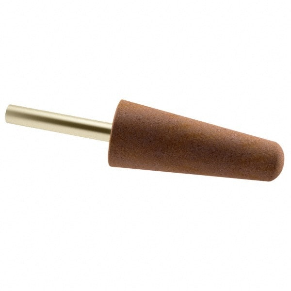 Grier Abrasives - 1" Head Diam x 2-3/4" Thickness, A3, Tree End, Aluminum Oxide Mounted Point - Brown, Very Coarse Grade, 36 Grit, 16,100 RPM - Exact Tooling