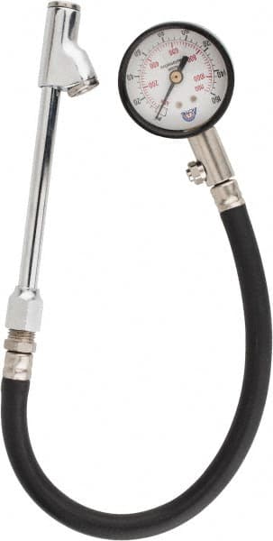 Acme - 0 to 160 psi Dial Straight Dual Tire Pressure Gauge - Closed Check, 12' Hose Length - Exact Tooling