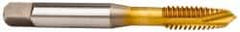 OSG - 5/16-18 UNC, 3 Flute, TiN Finish, Vanadium High Speed Steel Spiral Point Tap - Plug Chamfer, Right Hand Thread, 2-23/32" OAL, 1-1/8" Thread Length, 0.318" Shank Diam, 3B Class of Fit - Exact Tooling