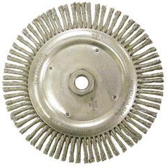 Anderson - 6-7/8" OD, 5/8-11 Arbor Hole, Knotted Stainless Steel Wheel Brush - 1/8" Face Width, 1-1/8" Trim Length, 0.02" Filament Diam, 9,000 RPM - Exact Tooling