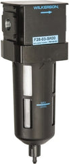Wilkerson - 3/8" Port, 8.4" High x 2.9" Wide, Standard FRL Filter with Polycarbonate Bowl & Manual Drain - 144 SCFM, 150 Max psi, 125°F Max, Sight Glass Included, 1.72 oz Bowl Capacity - Exact Tooling