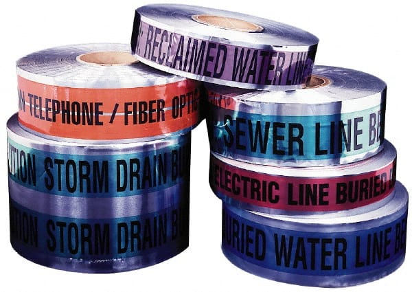 Presco - Caution: Buried Gas Line Below, Detectable Underground Tape - 1,000 Ft. Long x 3 Inch Wide Roll, Polyethylene on Aluminum, 5 mil Thick, Black and Yellow - Exact Tooling