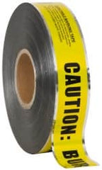 Presco - Caution: Buried Gas Line Below, Detectable Underground Tape - 1,000 Ft. Long x 2 Inch Wide Roll, Polyethylene on Aluminum, 5 mil Thick, Black and Yellow - Exact Tooling