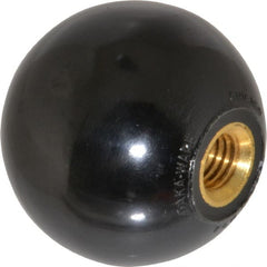 Gibraltar - M12x1.75x17 Thread, 1-15/16" Diam, 1-27/32" High, Female Insert Ball Knob - Black, Phenolic, Smooth Grip, 17mm Hole Depth - Exact Tooling