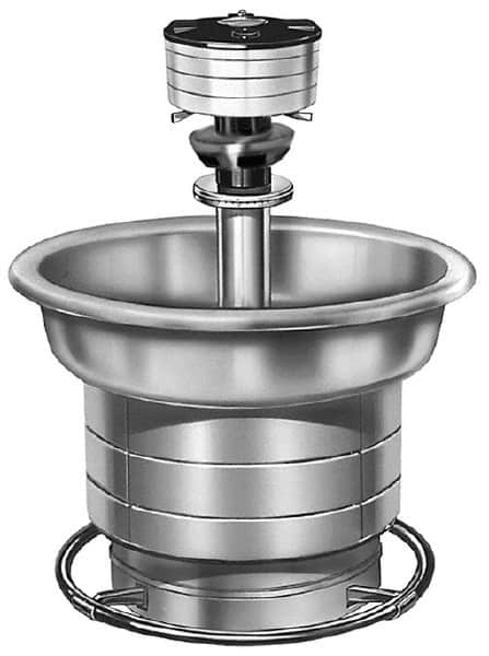 Bradley - Circular, Foot-Controlled, External Drain, 36" Diam, 5 Person Capacity, Stainless Steel, Wash Fountain - 2 GPM, 9" Bowl Depth, 28" High, 304 Material Grade - Exact Tooling
