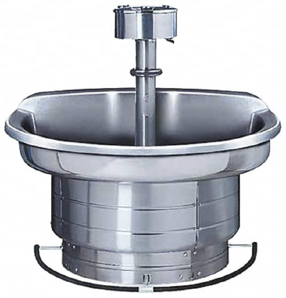 Bradley - Semi-Circular, Foot-Controlled, External Drain, 54" Diam, 4 Person Capacity, Stainless Steel, Wash Fountain - 3 GPM, 9" Bowl Depth, 28" High, 304 Material Grade - Exact Tooling
