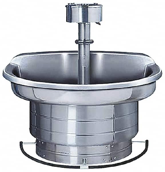 Bradley - Circular, Foot-Controlled, Internal Drain, 54" Diam, 4 Person Capacity, Stainless Steel, Wash Fountain - 5 GPM, 9" Bowl Depth, 28" High, 304 Material Grade - Exact Tooling