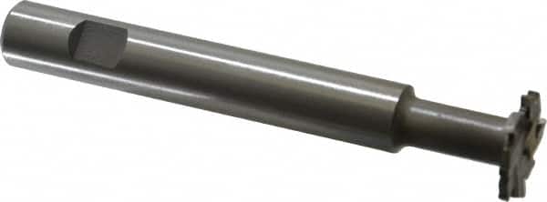 Made in USA - 1" Cut Diam, 1/8" Cut Width, 7/16" Neck Diam, 5/8" Shank Diam, 4-5/16" OAL, M42 Cobalt T-Slot Cutter - Uncoated, Staggered Teeth, 8 Teeth, Weldon Flat - Exact Tooling