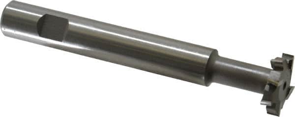 Made in USA - 1" Cut Diam, 1/4" Cut Width, 7/16" Neck Diam, 5/8" Shank Diam, 4-5/16" OAL, M42 Cobalt T-Slot Cutter - Uncoated, Staggered Teeth, 8 Teeth, Weldon Flat - Exact Tooling