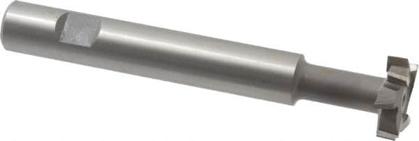 Made in USA - 1" Cut Diam, 5/16" Cut Width, 7/16" Neck Diam, 5/8" Shank Diam, 4-5/16" OAL, M42 Cobalt T-Slot Cutter - Uncoated, Staggered Teeth, 8 Teeth, Weldon Flat - Exact Tooling