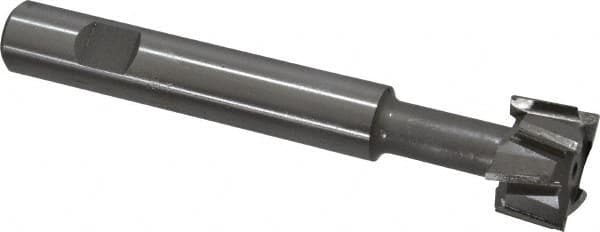 Made in USA - 1" Cut Diam, 5/8" Cut Width, 7/16" Neck Diam, 5/8" Shank Diam, 4-5/16" OAL, M42 Cobalt T-Slot Cutter - Uncoated, Staggered Teeth, 8 Teeth, Weldon Flat - Exact Tooling