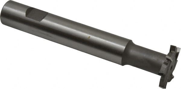 Made in USA - 1-1/4" Cut Diam, 3/16" Cut Width, 19/32" Neck Diam, 3/4" Shank Diam, 5-1/8" OAL, M42 Cobalt T-Slot Cutter - Uncoated, Staggered Teeth, 8 Teeth, Weldon Flat - Exact Tooling