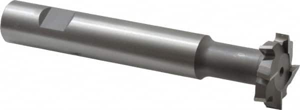 Made in USA - 1-1/4" Cut Diam, 5/16" Cut Width, 19/32" Neck Diam, 3/4" Shank Diam, 5-1/8" OAL, M42 Cobalt T-Slot Cutter - Uncoated, Staggered Teeth, 8 Teeth, Weldon Flat - Exact Tooling