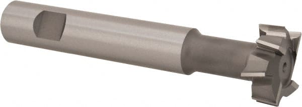 Made in USA - 1-1/4" Cut Diam, 1/2" Cut Width, 19/32" Neck Diam, 3/4" Shank Diam, 5-1/8" OAL, M42 Cobalt T-Slot Cutter - Uncoated, Staggered Teeth, 8 Teeth, Weldon Flat - Exact Tooling