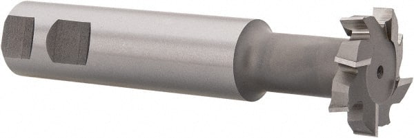 Made in USA - 1-1/2" Cut Diam, 3/8" Cut Width, 23/32" Neck Diam, 1" Shank Diam, 5-5/16" OAL, M42 Cobalt T-Slot Cutter - Uncoated, Staggered Teeth, 8 Teeth, Weldon Flat - Exact Tooling
