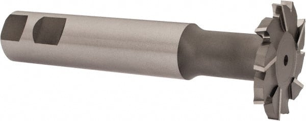 Made in USA - 2" Cut Diam, 1/4" Cut Width, 51/64" Neck Diam, 1" Shank Diam, 5-11/16" OAL, M42 Cobalt T-Slot Cutter - Uncoated, Staggered Teeth, 10 Teeth, Weldon Flat - Exact Tooling